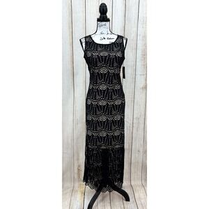 Sharagano Black Nude Crochet Overlay Sleeveless Maxi Dress Size 4 NWT